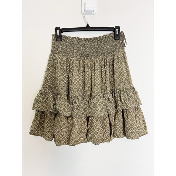 Ralph Lauren Skirt Ruffle Swing Olive Green Smocked Waist XS 2P - Picture 1 of 5